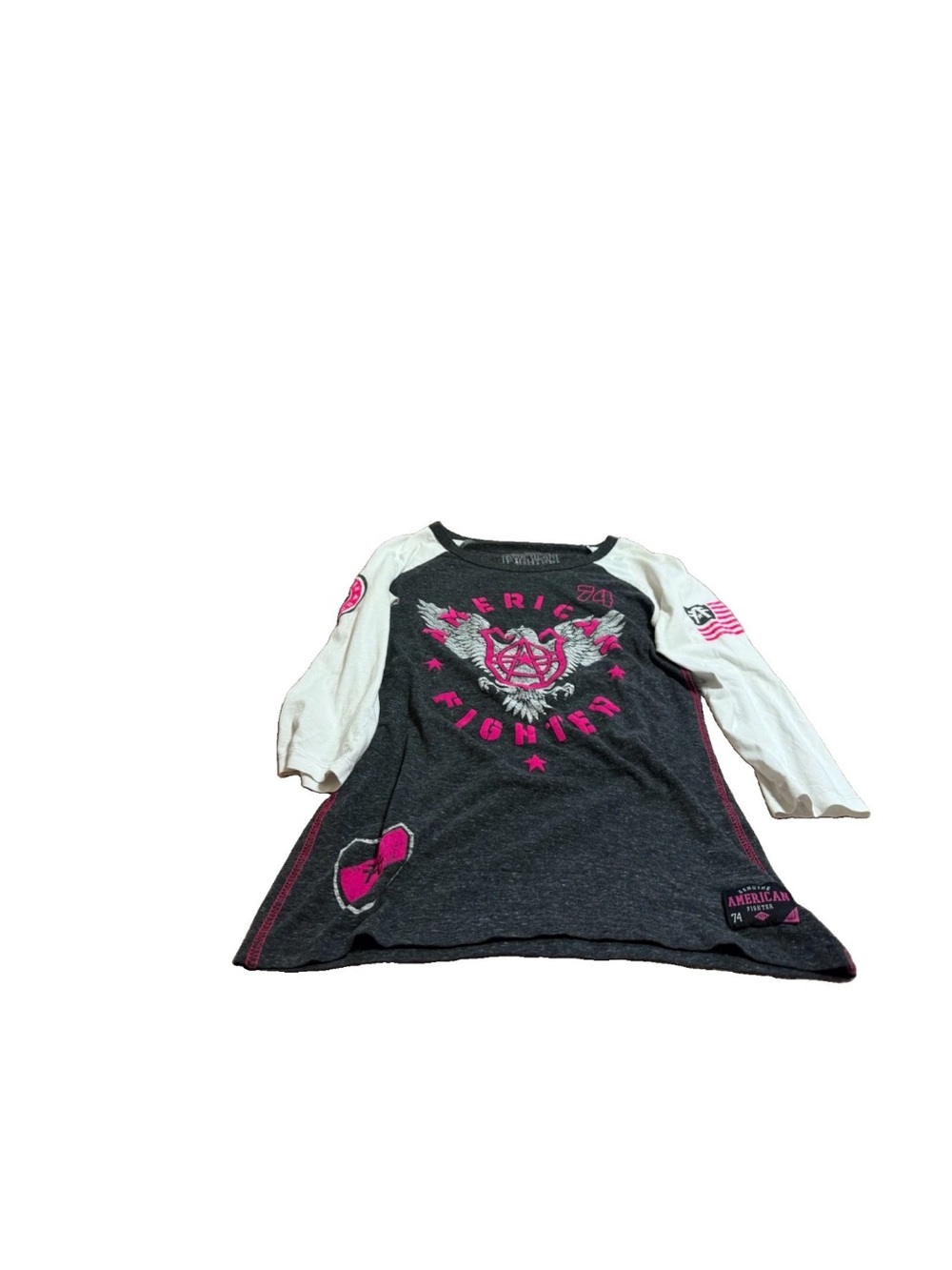 Affliction American Fighter Women’s Hot Pink 3/4 Sleeve Shirt! Small